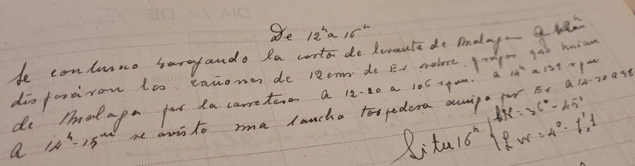 Bitácora del crucero Canarias donde se cita que se dispara sobre grupos que huyen por la carretera de la costa.