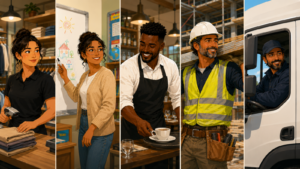 Trabajos en tiendas, colegios, hostelería, construcción y transporte